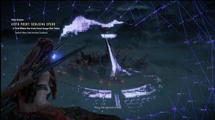 Get on the tree by the pit to reach the place where you can match the hologram - Horizon Forbidden West: Vista Point - list of all - Secrets & Collectibles - Horizon Forbidden West Guide