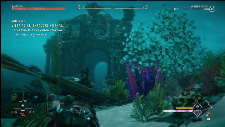 Dive underwater to find the place to activate the hologram in - Horizon Forbidden West: Vista Point - list of all - Secrets & Collectibles - Horizon Forbidden West Guide