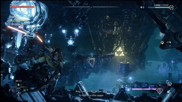 You have to reach the next part by hooking yourself to the machine - Horizon Forbidden West: Cauldron Mu (Cinnabar Sands) - location, walkthrough - Cinnabar Sands - Horizon Forbidden West Guide