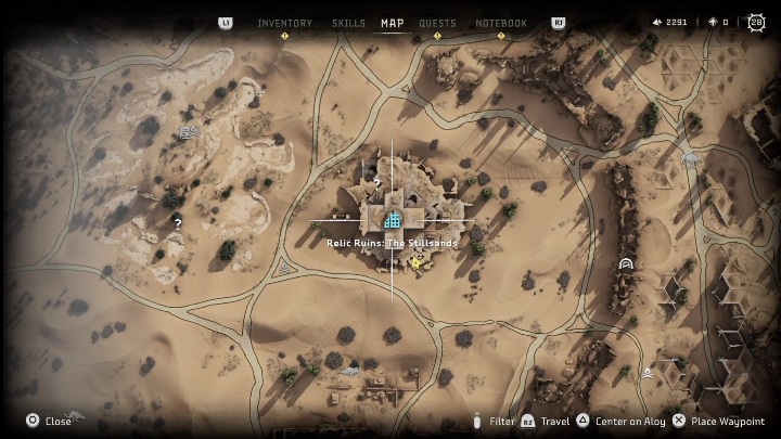 You will find these ruins in the center of the Stillsands, west from the Tallneck - Horizon Forbidden West: Go Big - how to get? - Ornaments - Horizon Forbidden West Guide