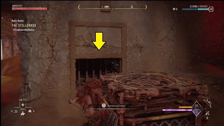 When the water begins to flood the location, grab the crate again and push it into the hole that it letting the liquid flow out - Horizon Forbidden West: Go Big - how to get? - Ornaments - Horizon Forbidden West Guide