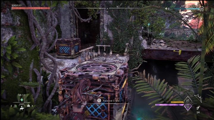 Push the crate through the passage and drop it onto the floor below - Horizon Forbidden West: The Bill - how to get it? - Ornaments - Horizon Forbidden West Guide