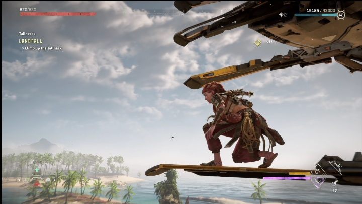 You only need to make one confident jump once the mechanical animal is near you - Horizon Forbidden West: Tallneck (Landfall) - location - Landfall - Horizon Forbidden West Guide