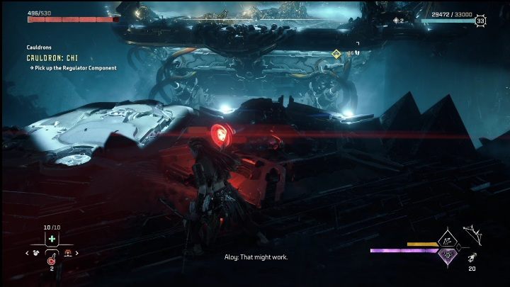 Drop the battery, follow the path of containers near the wall and override the mechanism with your spear - Horizon Forbidden West: Cauldron CHI (The Stand of the Sentinels) - location, walkthrough - The Stand of the Sentinels - Horizon Forbidden West Guide