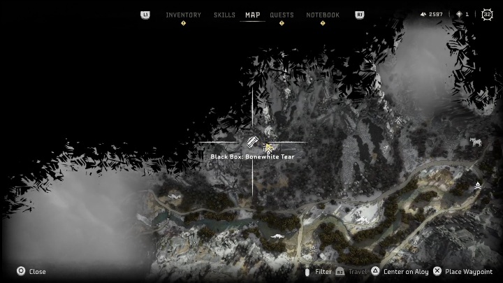 This box is in the northern area of the region, near the mountains - Horizon Forbidden West: Black Boxes - locations - Secrets & Collectibles - Horizon Forbidden West Guide