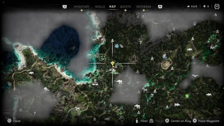 This drone is located in the western area of the map, south of the ruins - Horizon Forbidden West: Survey drones - locations - Secrets & Collectibles - Horizon Forbidden West Guide