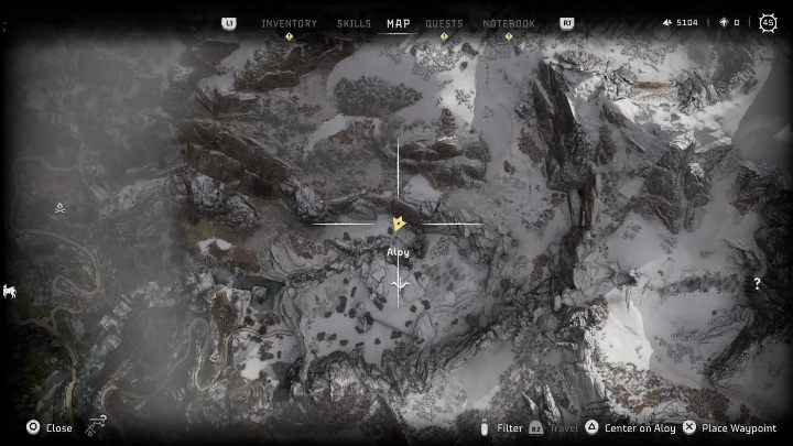 The first totem is in the western part of the map, in the snowy mountains - Horizon Forbidden West: War Totems - list of all - Secrets & Collectibles - Horizon Forbidden West Guide