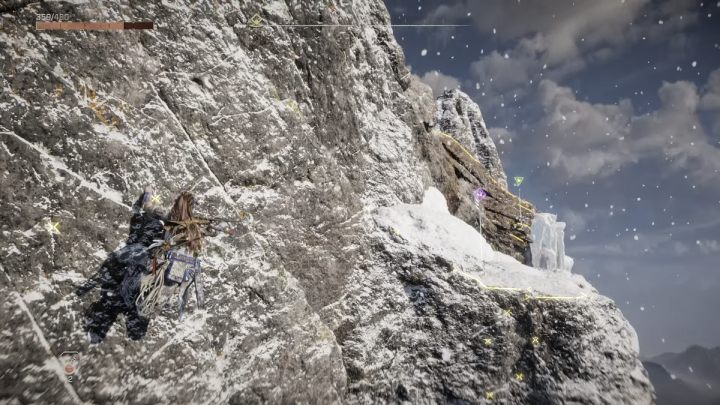 Pull yourself to the yet another grip and move right along the rock - Horizon Forbidden West: Signal Spike - walkthrough - Side quests - Horizon Forbidden West Guide