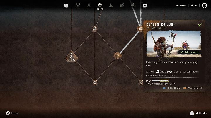 You can extend the concentration duration by investing in these skills - Horizon Forbidden West: How to activate concentration? - Combat - Horizon Forbidden West Guide
