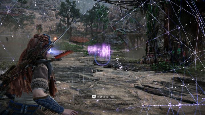 Turn on focus mode and highlight the tracks you found - Horizon Forbidden West: Blood for Blood - walkthrough - Side quests - Horizon Forbidden West Guide