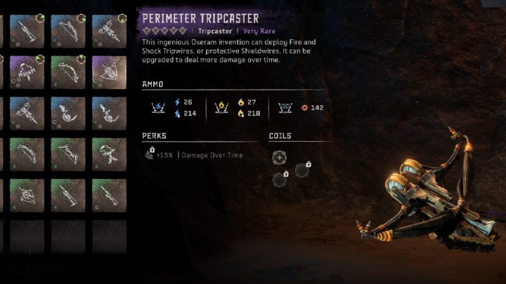 Completing this quest rewards you with the Perimeter Tripcaster, which deals heavy fire and shock damage as well as comes with a protective shield - Horizon Forbidden West: Blood for Blood - walkthrough - Side quests - Horizon Forbidden West Guide