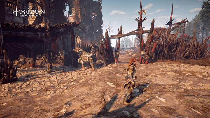 From the campfire in the camp go to the south gate - Horizon Zero Dawn: Grazer dummies - where to find? - FAQ - Horizon Zero Dawn Guide, Walkthrough