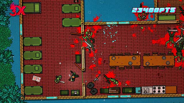 After you clear the map, leave via the only possible way - Scene 9 - Ambush - Act 3 - Climax - Hotline Miami 2: Wrong Number - Game Guide and Walkthrough