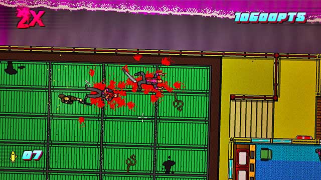 Hide next to the stairs and eliminate everyone that comes close to you - Scene 11 - Dead Ahead - Act 3 - Climax - Hotline Miami 2: Wrong Number - Game Guide and Walkthrough