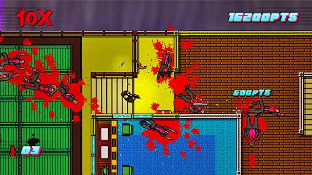 Stand to the left of the main stairs and start shooting down - Scene 11 - Dead Ahead - Act 3 - Climax - Hotline Miami 2: Wrong Number - Game Guide and Walkthrough