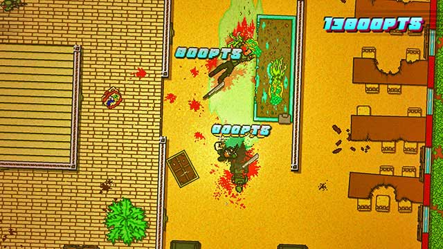 Above the stairs, there is an ammo crate - Scene 14 - Stronghold - Act 4 - Falling - Hotline Miami 2: Wrong Number - Game Guide and Walkthrough