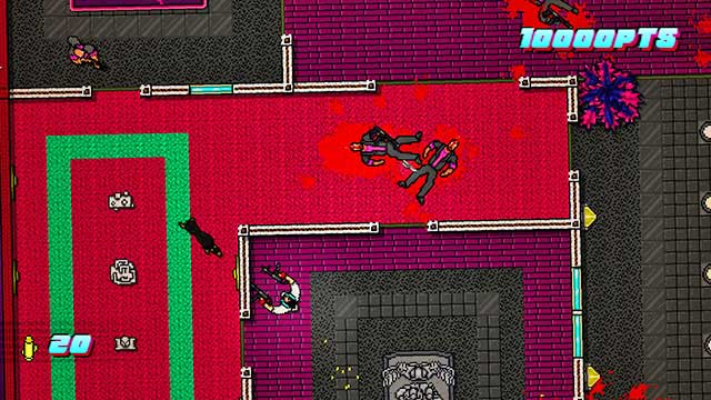 After you have cleared the left side, approach the glazed room - Scene 24 - Take Over - Act 6 - Catastrophe - Hotline Miami 2: Wrong Number - Game Guide and Walkthrough