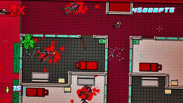 Shoot across the window to clear the room on the right - Scene 24 - Take Over - Act 6 - Catastrophe - Hotline Miami 2: Wrong Number - Game Guide and Walkthrough