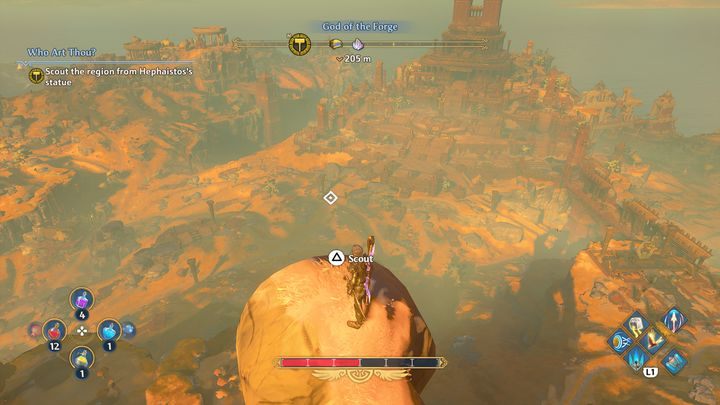 After going to the very top of the statue, your next goal will be to investigate the sounds coming from the cave - Immortals Fenyx rising: Who Art Thou? - walkthrough - The tasks of Hephaestus - Immortals Fenyx Rising Guide