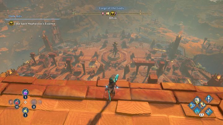 Head towards the statue, which is in the very center of the location - Immortals Fenyx Rising: Dark Arts - walkthrough - Hephaestus quests - Immortals Fenyx Rising Guide