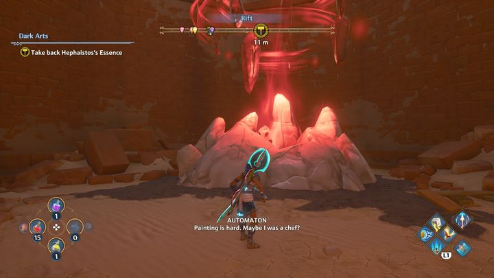 Get in there by jumping down - Immortals Fenyx Rising: Dark Arts - walkthrough - Hephaestus quests - Immortals Fenyx Rising Guide