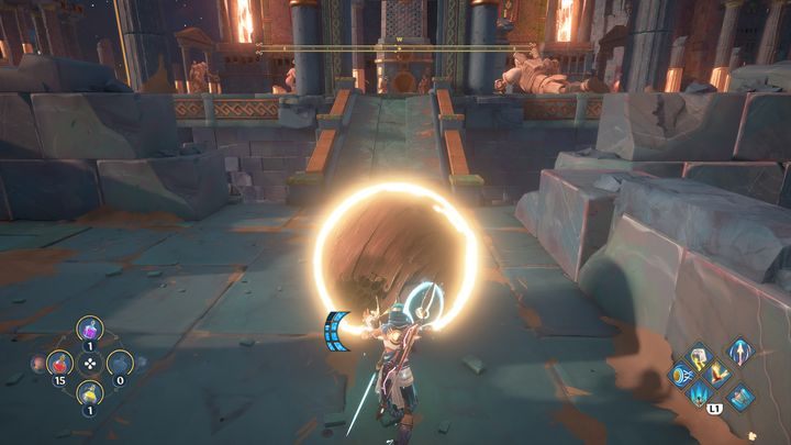 Start pushing the ball up to the upper floor - Immortals Fenyx Rising: Dark Arts - walkthrough - Hephaestus quests - Immortals Fenyx Rising Guide
