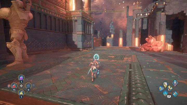 Once the first furnace is lit, go left and right to light the next two furnaces - Immortals Fenyx Rising: Dark Arts - walkthrough - Hephaestus quests - Immortals Fenyx Rising Guide