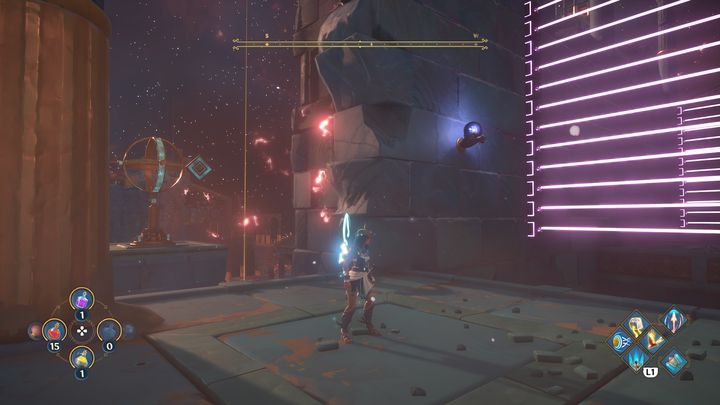 Further ahead, you will have to shoot the signpost to change the direction of the wind - Immortals Fenyx Rising: Dark Arts - walkthrough - Hephaestus quests - Immortals Fenyx Rising Guide