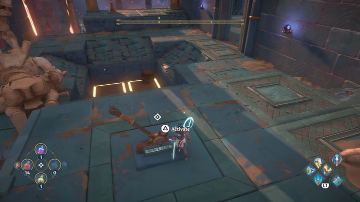 Place the ball on the brown platforms - Immortals Fenyx Rising: Dark Arts - walkthrough - Hephaestus quests - Immortals Fenyx Rising Guide