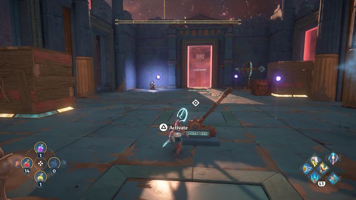 Then place the heavy block next to the first wooden box on the left - Immortals Fenyx Rising: Dark Arts - walkthrough - Hephaestus quests - Immortals Fenyx Rising Guide