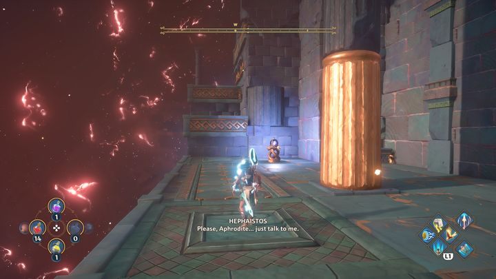 At the very top, you will fight with a boss - Polyphemos the Enraged - Immortals Fenyx Rising: Dark Arts - walkthrough - Hephaestus quests - Immortals Fenyx Rising Guide