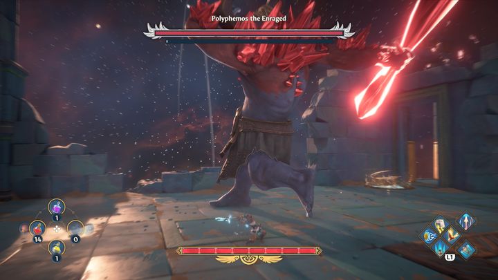 Boss attacks can deal that much damage that you should not parry them - Immortals Fenyx rising: Polyphemos the Enraged - how to defeat the boss? - Bosses - Immortals Fenyx Rising Guide