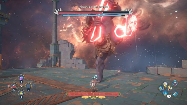 The boss also has two ordinary attacks, which he performs one after another - Immortals Fenyx rising: Polyphemos the Enraged - how to defeat the boss? - Bosses - Immortals Fenyx Rising Guide