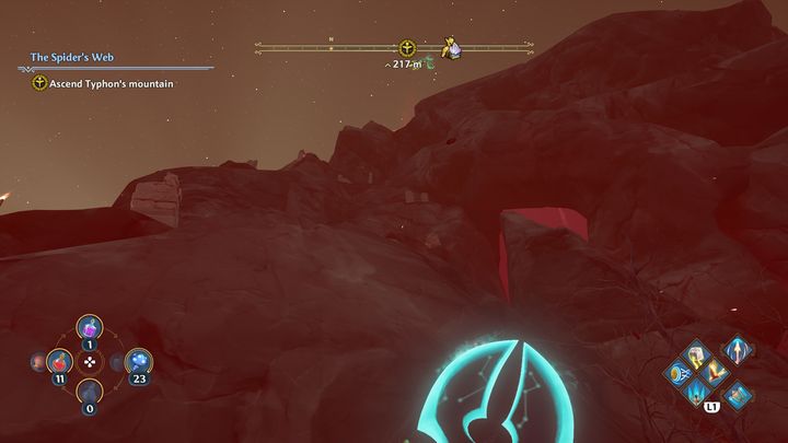 At certain areas of the mountain, there are ledges and platforms that serve as resting points - Immortals Fenyx Rising: The Spiders Web - walkthrough - Main missions - Immortals Fenyx Rising Guide