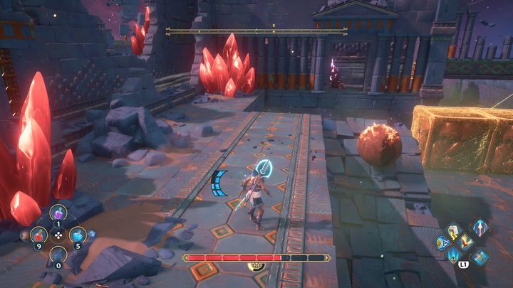 After destroying the seeds, wait until the ball on the left side begins to roll down - Immortals Fenyx Rising: The Spiders Web - walkthrough - Main missions - Immortals Fenyx Rising Guide