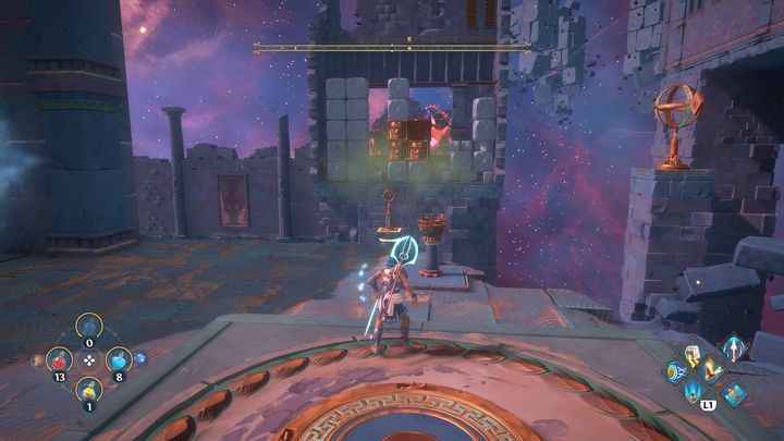 When you destroy a portion of the wall, get on the platform - you'll light the torch this way - Immortals Fenyx Rising: The Spiders Web - walkthrough - Main missions - Immortals Fenyx Rising Guide