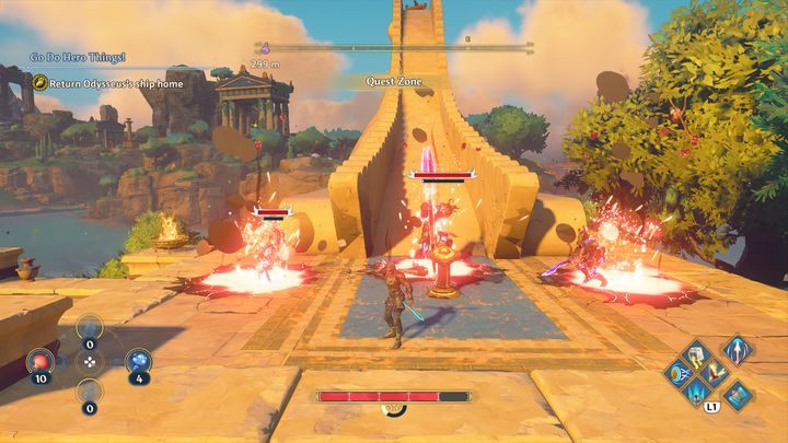 Near the sculpture of a horse, at the beginning of its mane, there is a button - Immortals Fenyx Rising: Go Do Hero Things! - walkthrough - Athenas quests - Immortals Fenyx Rising Guide