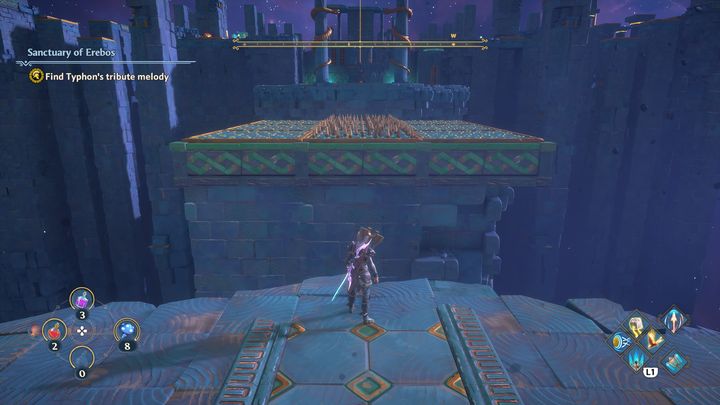 The next stage involves long-lasting spikes that switch from the middle to the sides - Immortals Fenyx Rising: Pecking Orders - walkthrough - The tasks of Ares - Immortals Fenyx Rising Guide