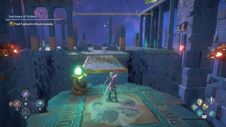 Near the end, wait until the spikes disappear to jump on the platform, all the while being cautious of stray fireballs - Immortals Fenyx Rising: Pecking Orders - walkthrough - The tasks of Ares - Immortals Fenyx Rising Guide