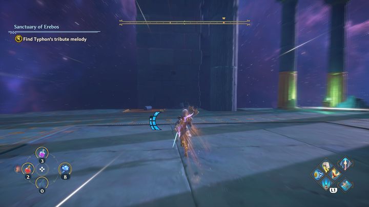 After defeating the Minotaur, look at the pillars that will start to move up and down - Immortals Fenyx Rising: Pecking Orders - walkthrough - The tasks of Ares - Immortals Fenyx Rising Guide