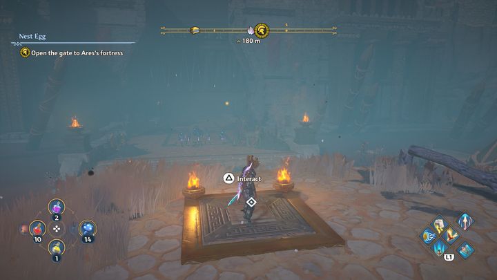 First, approach the new marker to open the gate to the Ares's fortress - Immortals Fenyx Rising: Nest Egg - walkthrough - The tasks of Ares - Immortals Fenyx Rising Guide