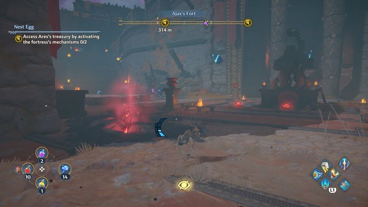 Now you will have to activate two mechanisms of the fortress - Immortals Fenyx Rising: Nest Egg - walkthrough - The tasks of Ares - Immortals Fenyx Rising Guide
