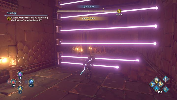 You will activate the lasers by taking the block out of the platform - Immortals Fenyx Rising: Nest Egg - walkthrough - The tasks of Ares - Immortals Fenyx Rising Guide