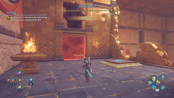 When you throw two blocks to the very top, go to the highest level - Immortals Fenyx Rising: Nest Egg - walkthrough - The tasks of Ares - Immortals Fenyx Rising Guide