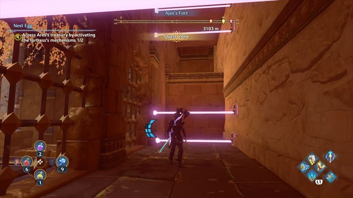 At the bottom on the right side, there is an entrance (right by the first switch) - Immortals Fenyx Rising: Nest Egg - walkthrough - The tasks of Ares - Immortals Fenyx Rising Guide