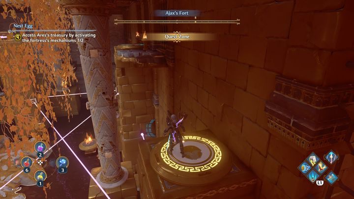 The subsequent platform is situated crosswise and is covered with leaves - Immortals Fenyx Rising: Nest Egg - walkthrough - The tasks of Ares - Immortals Fenyx Rising Guide