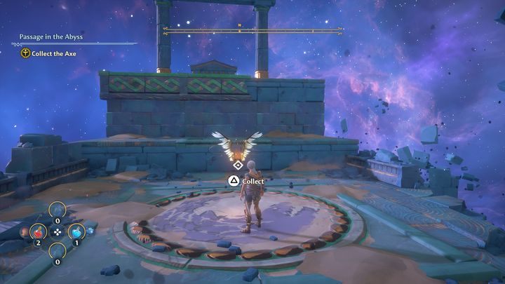 At the top you will find the Wings of Daedalus, they will allow you to perform double jumps - Immortals Fenyx Rising: Passage in the Abyss - walkthrough - Main missions - Immortals Fenyx Rising Guide