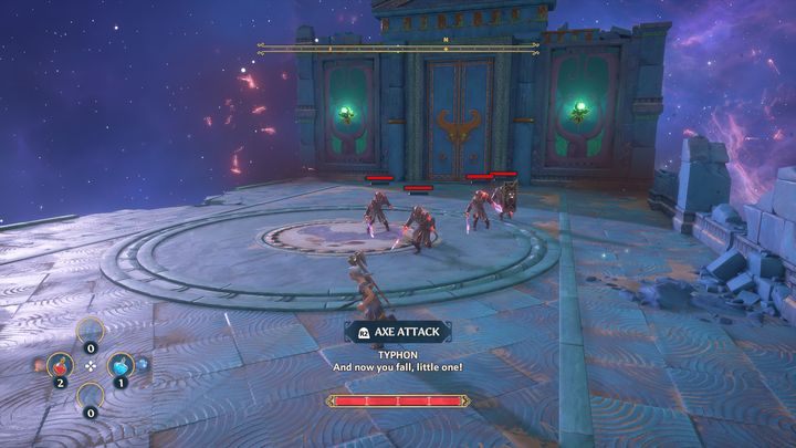 After acquiring the axe, there will be a short cutscene, after which you will be attacked by opponents - Immortals Fenyx Rising: Passage in the Abyss - walkthrough - Main missions - Immortals Fenyx Rising Guide