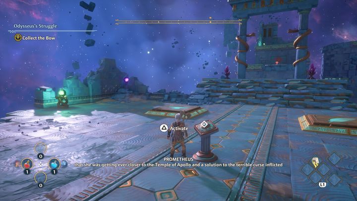 Go to the button and activate it, this will cause two blocks of different sizes to appear - Immortals Fenyx Rising: Odysseuss Struggle - walkthrough - Main missions - Immortals Fenyx Rising Guide