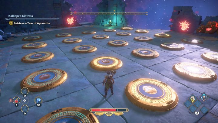 Then on the right side, you need to activate the second pressure plate in that row - Immortals Fenyx Rising: A Crying Shame - walkthrough - Aphrodites quests - Immortals Fenyx Rising Guide